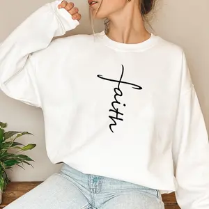 Faith Sweatshirt ,Love and Grace Shirt,,Vertical Cross Women's Sweatshirt Casual Print Long Sleeve Round Neck Pullover for Daily Wear, Ladies Clothing Fall & Winter Fashion Unisex Sweatshirts