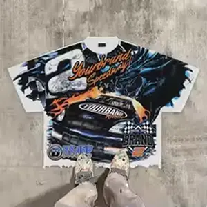 American T Shirt Y2K Clothes Harajuku Hip Hop Racing Graphic Print Oversized Shirt Men Women Round Neck Cotton Short Sleeve Tops