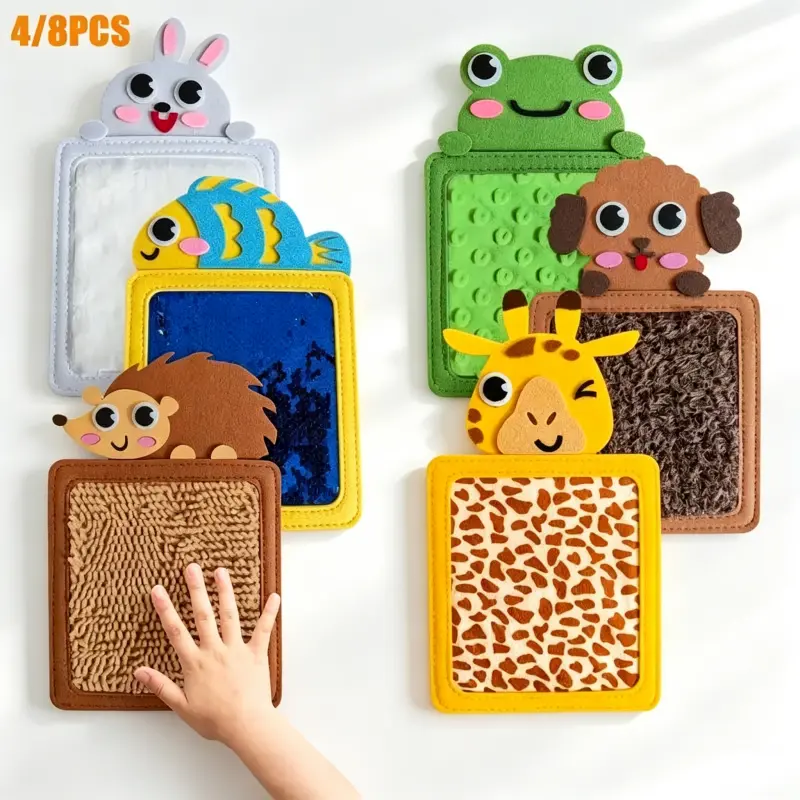 Cute Animal-Shaped Sensory Mats Set - Multi-Texture Felt Tactile Exploration Boards, Color Recognition Montessori Activity Playset, Interactive Cognitive Development Gift for Kids
