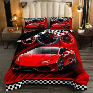 Race Car Bedding Set,Speed Sports Car Comforter Set,Ultra Soft Extreme Sports Comforter,Cool Car Duvet Set,Room Decor Racing Car Quilt Set