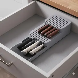 Drawer Knife Organizer with Compartments, Blade-Protecting, Moisture-Resistant & Antibacterial Kitchen Knife Storage Box, Dishwasher-Safe Knife Holder, Cutlery Organizer for Kitchen Drawers, Knife Block Alternative, Kitchen Utensil Storage.