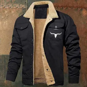 Men's Retro Western Jacket Warm Fleece Coat Work Cargo Trucker Jackets Tops CasualLZJ