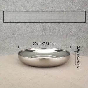 Japanese-Style Stainless Steel Double-Layer Heat Insulation Plate Thickened Household Round Plate Flat Bottom Dinner Plate Barbecue Plate Fruit Plate Tray