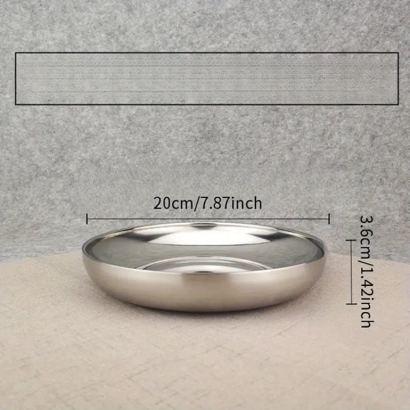 Japanese-Style Stainless Steel Double-Layer Heat Insulation Plate Thickened Household Round Plate Flat Bottom Dinner Plate Barbecue Plate Fruit Plate Tray