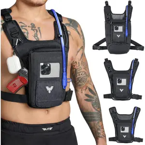 Elite Hydra Running Chest Pack w/ Gun Holster, Phone Holder Touch Friendly, Camera Pocket for Men/Women Lightweight Hydration Vest Chest Rig w/ Water Bladder for Marathon, Cycling, ADV Camping, Skiing