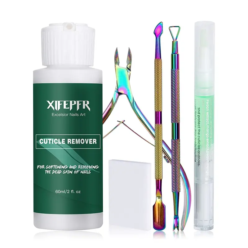 6-in-1 Nail Cuticle Remover Pack - Acetone-Free 2 oz Cream Oil Pen, Trimmer, Pusher, Cotton Pads, Gentle Cuticle Exfoliator for Sensitive Skin Daily Use Manicure Nail Care, Ideal Gift for Adult Women, Xifepfr