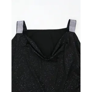 2025 Elegant Plus-Size Black Sequin V-Neck Dress with Cold Shoulder Design - Bodycon Knit Midi for Women, Perfect for Spring/Summer/Fall Events Fabric Formal Polyester Womenswear Collar Workwear Comfort Chic Long Sleeve