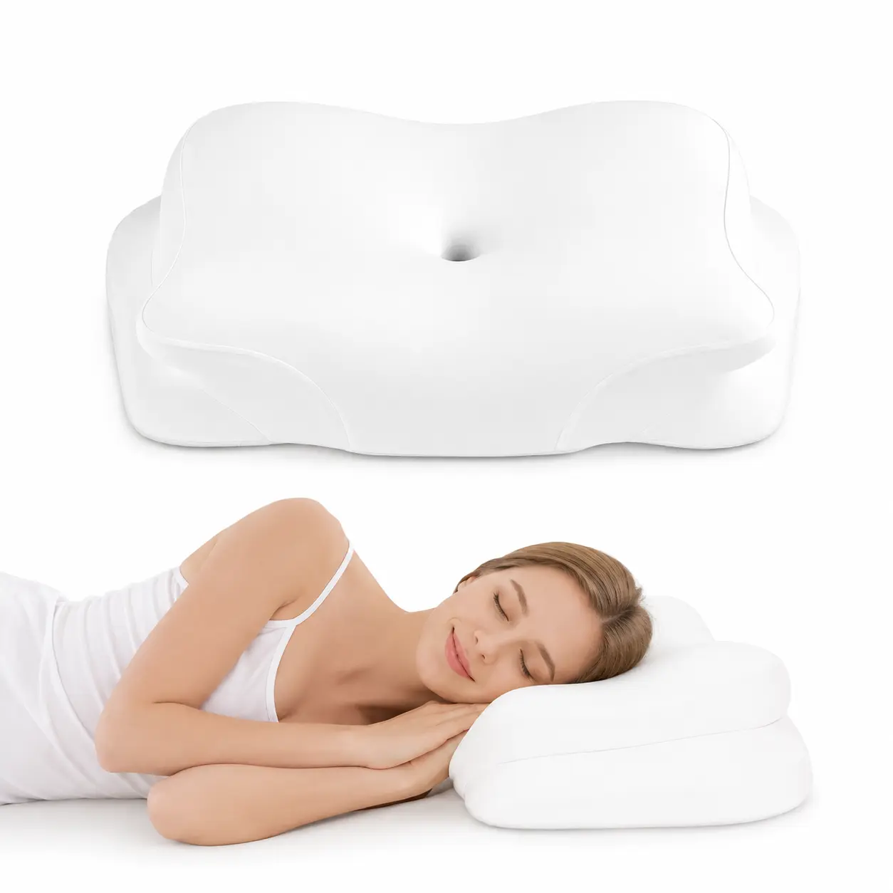 Cooling Cloud Pillow + FREE Cooling Pillowcase – Soft Contour Memory Foam Pillow for suitable for side, back, and stomach sleepers