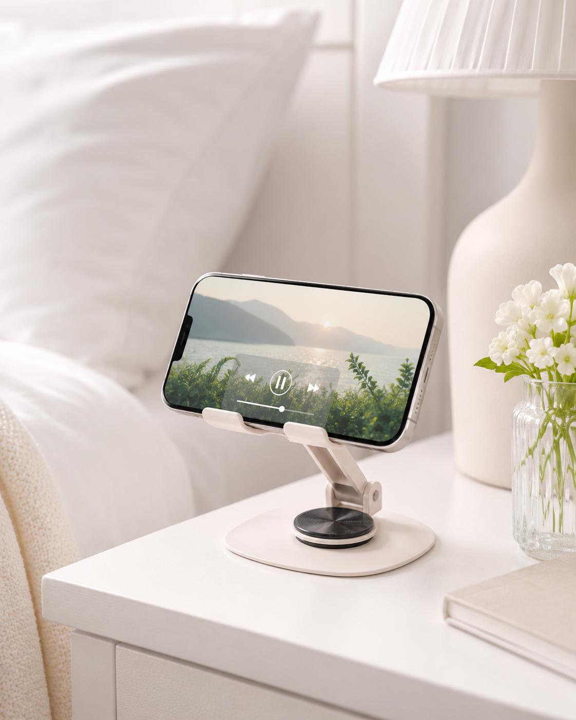 Phone Stand for Desk, Adjustable 360° Rotating Foldable Smartphone Holder, Compact Portable Desktop Cell Phone Stand for Office, Home, Kitchen & Bedside, Compatible with iPhone & Android#TikTokBackToSchool