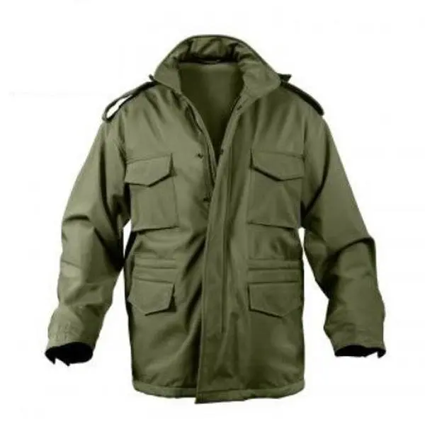 Men's Tactical M-65 Field Jacket in Olive Drab, Waterproof Soft Shell Coat with a Breathable Fleece Liner and Multiple Cargo Pockets, Menswear, Tops