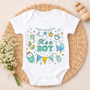 Cotton Baby Bodysuit It's A Boy Print 100% Pure Cotton Tag-Free Snap Closure Breathable Cute Print Perfect For Daily Wear