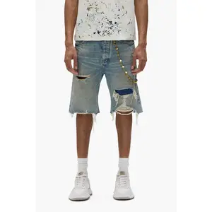 P059 Distressed Patch Shorts