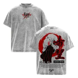 Limited Retro Oversized Vintage Unisex Sakura Matou Fate Stay Night Red Moon Graphic Washed T-Shirt Anime Manga Streetwear Tee for Fans