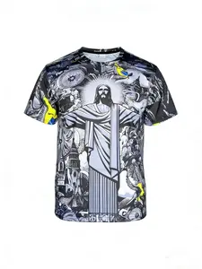 Men's 3D Printed Brazil Jesus Soccer Jersey, Sporty Jersey, Unisex Sports T-Shirt, Casual Long Sleeve Tee, Summer Wear, Sports Top, Football Shirts, Athletic Activewear