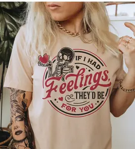 Valentines Day Skeleton Tees Skeleton Valentines T-Shirt Rocker Skull Tshirts Valentines Day Tees If I had Feelings T-Shirts Dead Valentines Tees VDay Rocker T-Shirt Womens V-Day Tshirt Comfort Soft Top Womenswear