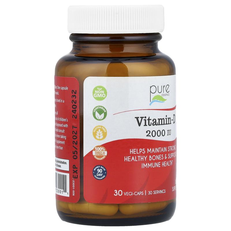Pure Essence Vitamin-D, 2,000 IU, 30 Vegi-Caps