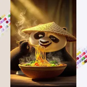 DIY 5D Full Drill Round Diamond Painting Kit Panda Eating Noodles. Diamond Embroidery Art Kit DIY Craft Supplies Handmade Set Wall Decoration Back to School Season Gift for Family, Lovers, Friends.