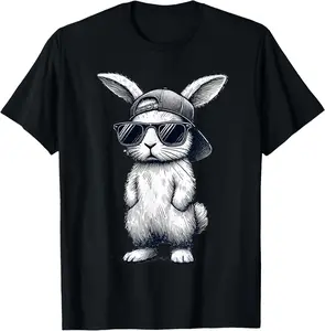 Bunny Face with Sunglasses Cap Easter Day for Woman Men T-Shirt