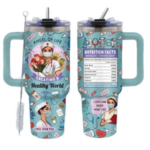 Medical Staff 40oz Vacuum Flasks - Classic Design with Nutrition Facts & "I'll Stick to You" Motif - Versatile Storage Solution for Hydration - Stylish, Beverage Drinkware Leakproof Insulated Tumbler Insulated Tumbler Set