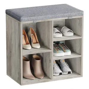 GARVEE Shoe Bench with Cushion, Storage Bench with Padded Seat, Cubby Shoe Rack, Adjustable Shelves, Entryway Bench, Shoe Organizer Bench for Entryway Hallway Living Room, Closet