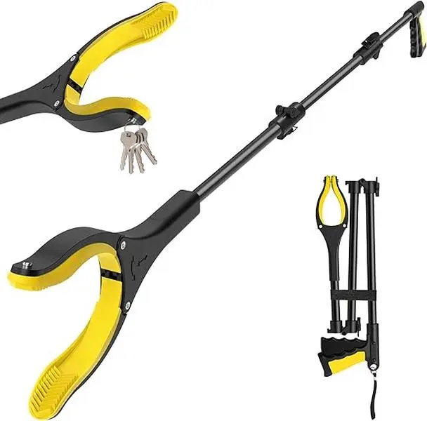 44 Inch Extra Long Grabber Reacher Tool，Foldable Trash Pick Up Stick for Seniors with Strong Grip Magnetic，360°Rotating Anti-Slip Jaw 4" Wide Claw Opening,Hand Grabber for Reaching