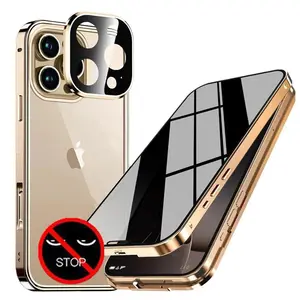 Double Glass Anti-Peep Privacy Magnetic Adsorption Case for IPhone 17 16 15 14 13 12 11 Pro Max 16Plus with Camera Lens Protection Cover