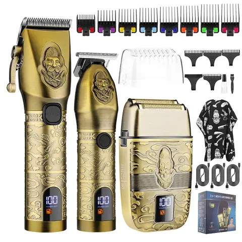 2024 Suttik Professional Cordless Rechargeable Clippers for Men - 3-in-1 Wireless Barber Clippers Multifunctional Set with LCD Display, Automatic Battery-Powered Kit, Father's Gift, Beard Trimmer, Electric Shaver, Outdoor Use Comfort