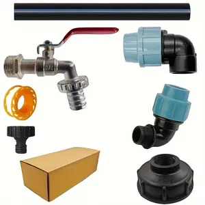 Universal IBC Tote Adapter Set with Bronze Color Flat Connector and PE Pipe Interface, Durable and Rustproof, Fits Water Tanks, Fish Tanks, Bathtubs and Garden Buckets, Garden Hose Connectors