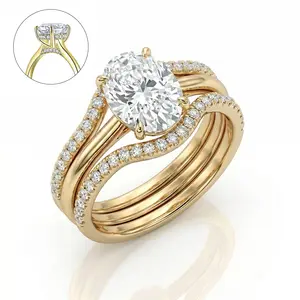 2CT Oval Synthetic Moissanite Engagement Ring Set for Women, D Color VVS1 Brilliant Promise Ring with Premium Cubic Zirconia Stackable Wedding Enhancer Bands, Bridal Jewelry Gift