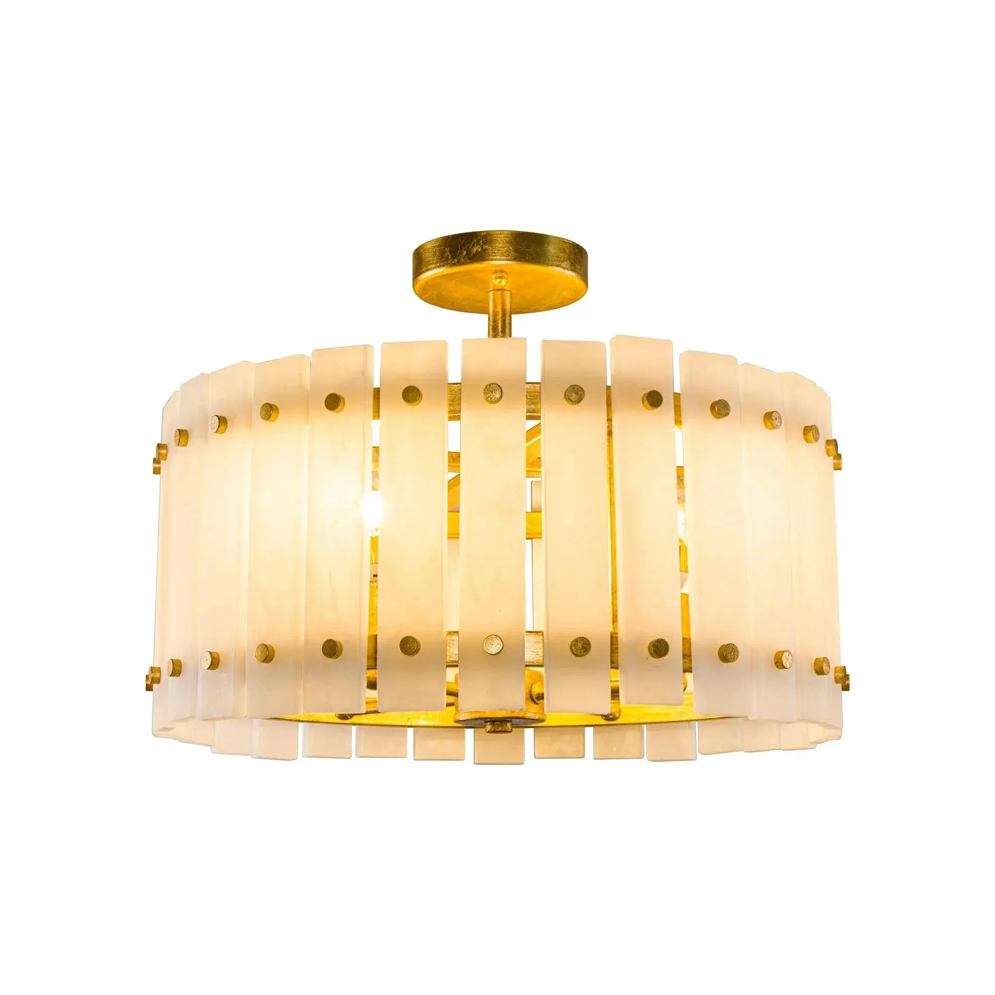 4-Light Marble Drum Semi Flush Ceiling Light, Modern Elegant Lighting for Bedroom Hallway