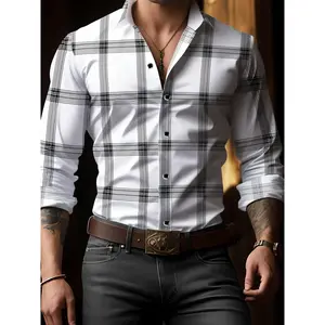 Men's checkered printed checkered button down shirt, a casual long sleeved collar top suitable for all seasons, a daily wear for men's clothingRAIMENTRY