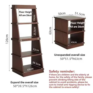 4‑Tier Ladder Bookshelf – Heavy‑Duty Foldable Wood Bookcase with Freestanding or Wall‑Mount Corner Design