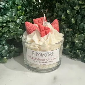 Emberly & Wick Strawberries & Cream Scented Soy Candle Hand-Poured with Whipped Cream Topper