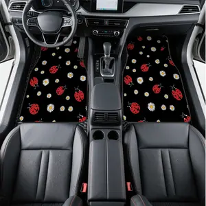 Mother's Day-4pcs Auto Mats, ideal for Sedans or SUVs, adorned with Ladybugs and Daisies Dance Motif, offering Convenient Cleaning surfaces and New Car Gift options, while also suitable for Commercial Vehicle Use and Fun Car Accessory.
