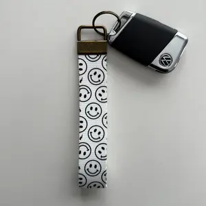 Black Smileys Key Fob Wristlet | Antique Brass Hardware