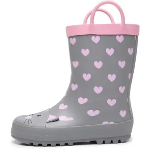 X-SOK30  Toddler Rain Boots with Easy-On Handles, Waterproof Kids Rain Boots for Girls & Boys, Fun Printed & Colors Unisex-Child Outdoor Boots