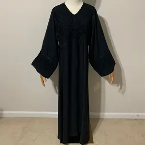 Classic Black Abaya with Black Embroidered Circular Pattern