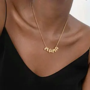 Kyerlyn Dainty 14K Gold Plated CZ MAMA/LOVE Name Necklace Personalized CZ Bubble Letter Pendant Ideal Mother's Day Gift for Mom Wife Grandma Everyday Jewelry Mother's Day gifts for mom