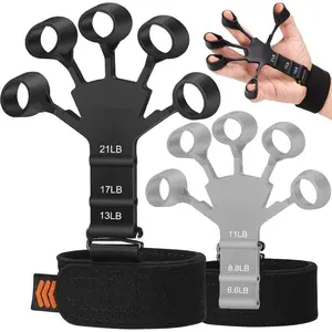 Finger Grip Exerciser (2 Pack) - Grip Strength Trainer and Hand Extension Exerciser for Muscle Building, Arthritis, Carpal Tunnel, Black + Gray