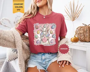 Comfort Colors Funny Easter Rabbit TShirt, Colorful Easter Eggs T-shirt, Spring Tee, Festive Outfit
