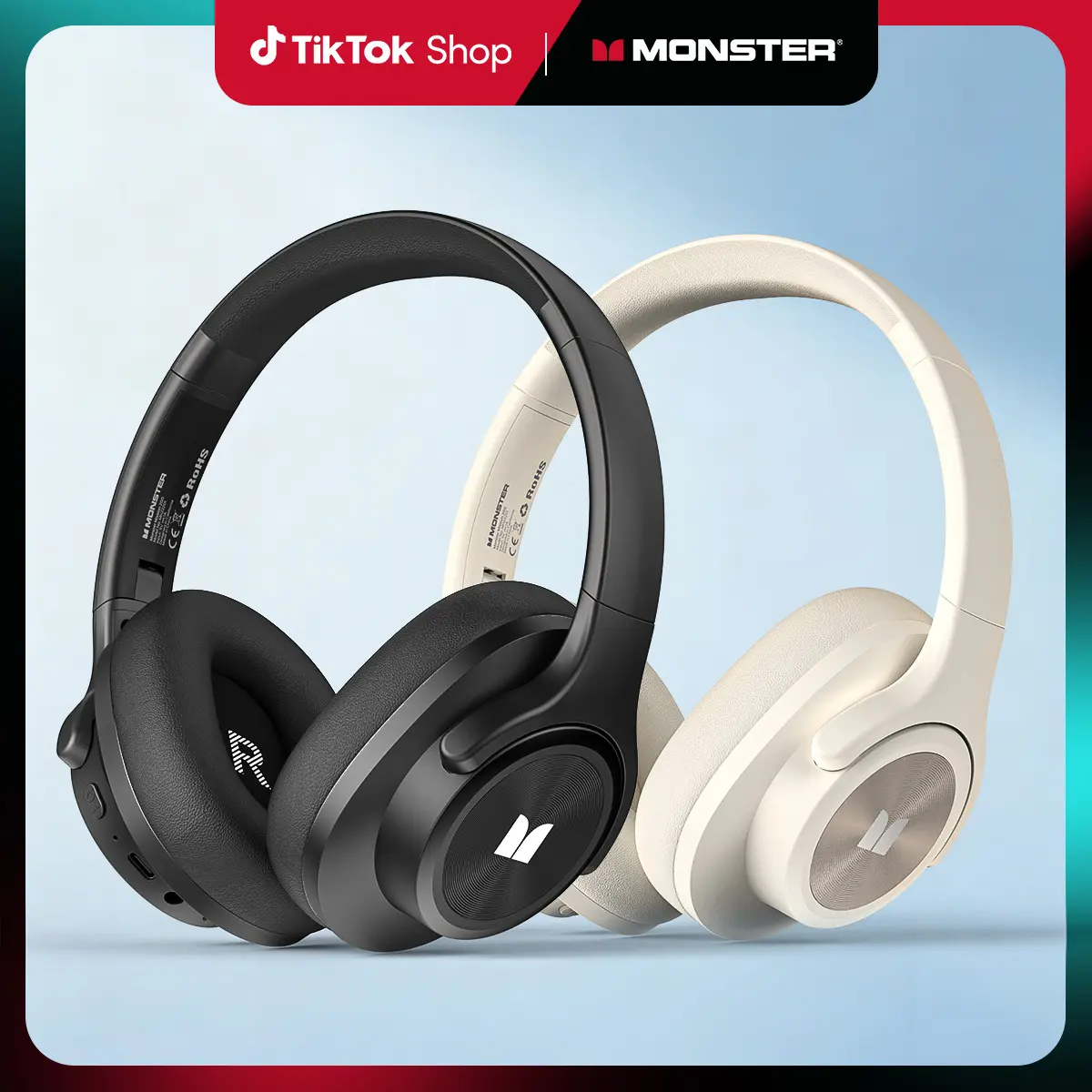 Monster Mission 200 headphones bluetooth, Wireless Headphones with 3 EQ Modes, Low Latency HiFi Stereo Foldable Lightweight Headset, 60H Playtime,Deep Bass for Home Office Cellphone PC Ect