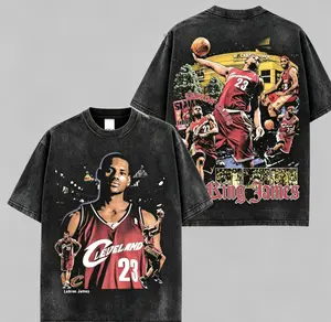 [    100% Cotton] LeBron James Graphic Tee, King James Vintage Basketball Shirt, Retro NumberT-Shirt, Cleveland Fans Unisex Tee, Trending Sports Gift for Men Women US