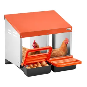 VEVOR Chicken Nesting Boxes, 2 Compartments, Easy Egg Collection, Wall Mount, Easy to Assemble, Galvanized Steel and High-Strength Plastic, Roll Away Nesting Boxes for Chickens Laying Eggs, Orange