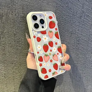 Transparent Silicone Case with A Strawberry Daisy Design,phone Case Suitable for Iphone 11/12/13/14/15/16/17 Pro Promax Plus Air and Samsung S22/S23/S24/S25 Plus Ultra Fe, Offering Non-Yellowing Drop Protection, Perfect As A Gift for Women and Girls.