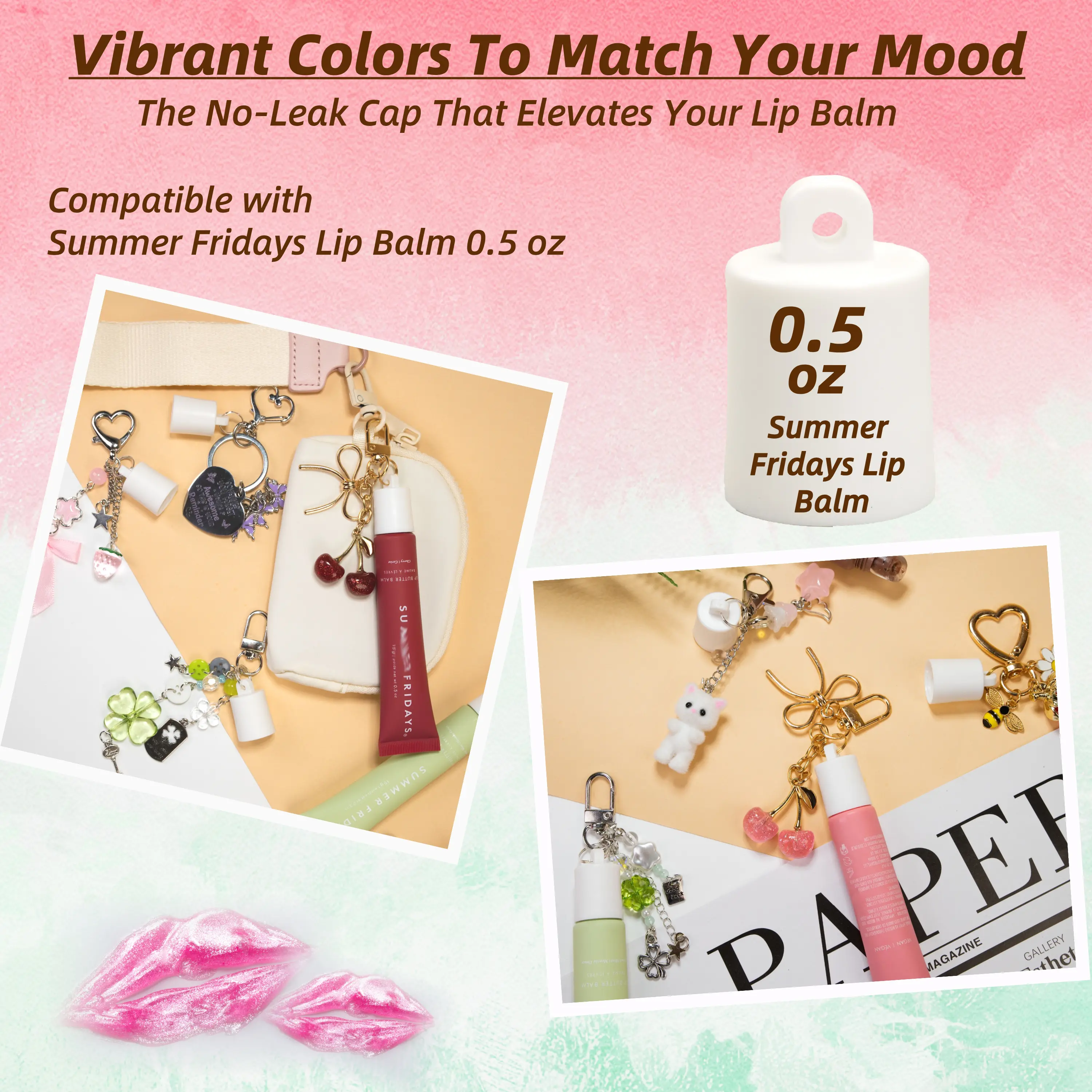 2 Portachiavi Porta Gloss Per Balsamo Labbra Summer Fridays – Oro E Bianco - 4