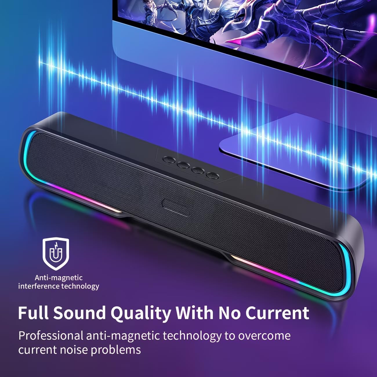 Computer Speakers for Desktop PC, Bluetooth PC Speakers with Dynamic RGB Light, Wired USB Plug & Play Computer Sound Bar, USB Powered Gaming Speakers for Desktop, Laptops, Phone, Tablet