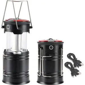 2 Pack Camping Lanterns Rechargeable and  ,  Power Source and 4 Mode Lantern Flashlight COB Camp Light for Power Outages, Camping Supplies and  Hurricane Supplies, E2BK