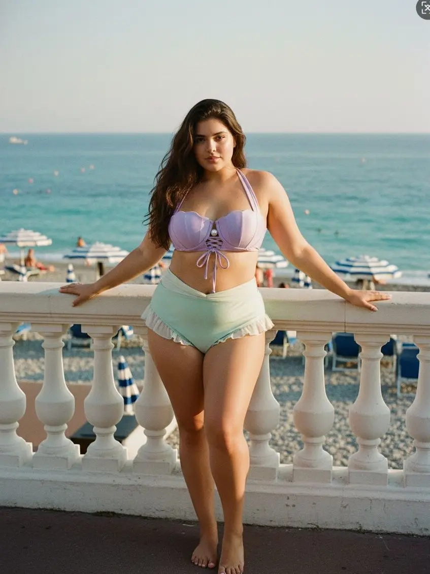 RETRO STAGE Plus Size Retro Mermaid Shell Halter Bikini Set with Underwire Support, Mid Rise High-Stretch Nylon Blend, Bikini Sets, Swimsuit For Women, Plus Size Clothes, Mermaid Aesthetic, Machine Wash