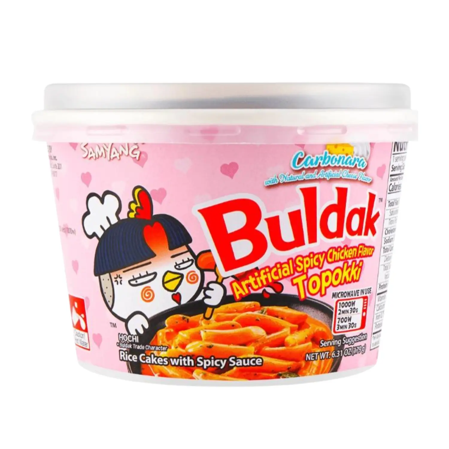Samyang Korean Buldak Carbonara Topokki Fried Rice Cakes with Spicy Sauce, Hot Chicken Flavor, 6.31oz Instant Noodles Cheese - Food fry