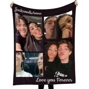 Custom Photo Blanket With Picture, Personalized Throw Blanket With Custom Text, Click “Shop Chat” Send Photos, Soft Fleece Blanket For Girlfriend Boyfriend Wife Husband, Romantic Couple Gift For Anniversary Birthday Christmas, Cozy Bed Couch Home Decor